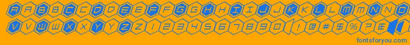 hexgonital-Schriftart – Blaue Schriften auf orangefarbenem Hintergrund