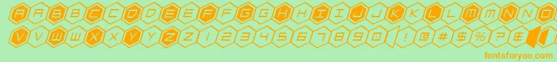 フォントhexgonital – オレンジの文字が緑の背景にあります。
