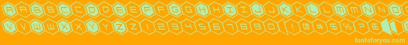 hexgonleft-Schriftart – Grüne Schriften auf orangefarbenem Hintergrund