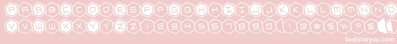 hexgonrotate-Schriftart – Weiße Schriften auf rosa Hintergrund