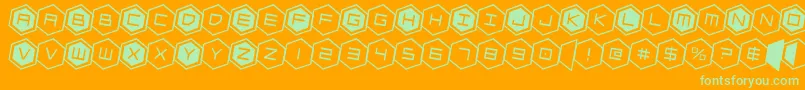 hexgonrotate2-Schriftart – Grüne Schriften auf orangefarbenem Hintergrund