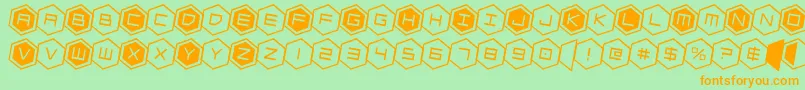 hexgonrotate2フォントについての詳細 フォントhexgonrotate2 – オレンジの文字が緑の背景にあります。