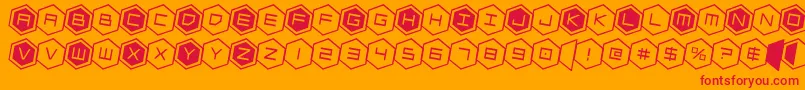 hexgonrotate2-Schriftart – Rote Schriften auf orangefarbenem Hintergrund