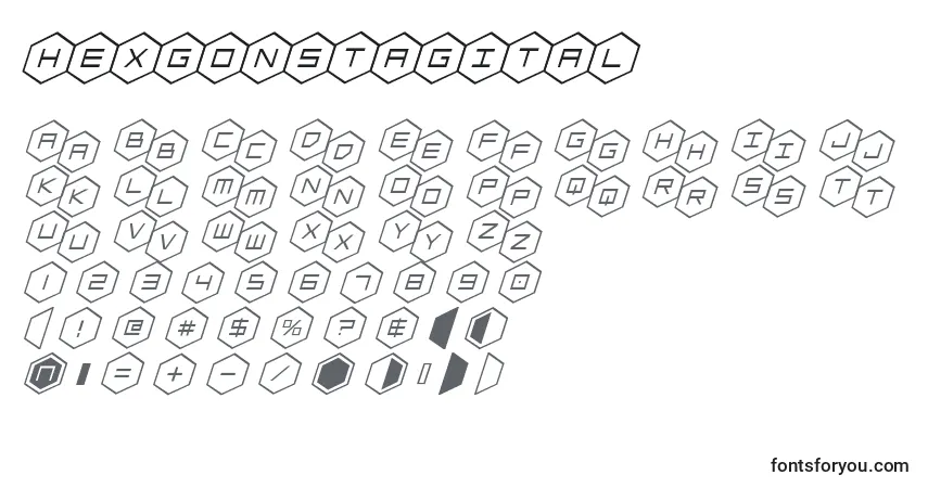 Czcionka Hexgonstagital – alfabet, cyfry, specjalne znaki