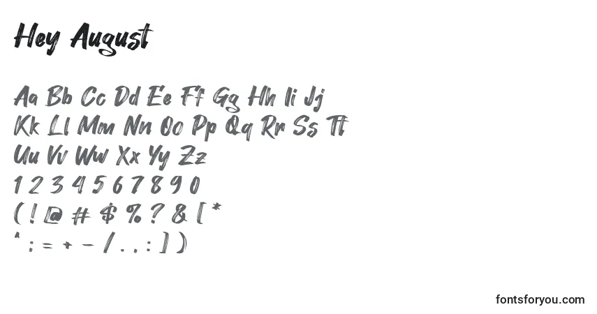A fonte Hey August (129514) – alfabeto, números, caracteres especiais