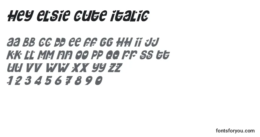 Schriftart Hey Elsie Cute italic – Alphabet, Zahlen, spezielle Symbole