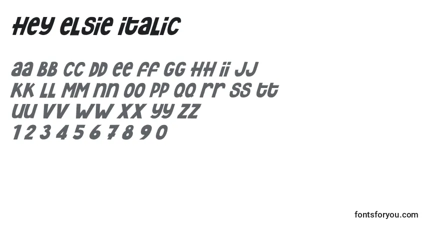 Schriftart Hey Elsie italic – Alphabet, Zahlen, spezielle Symbole