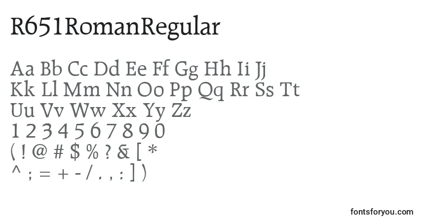 A fonte R651RomanRegular – alfabeto, números, caracteres especiais
