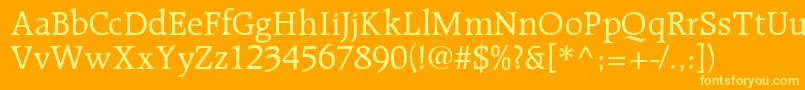 R651RomanRegular-Schriftart – Gelbe Schriften auf orangefarbenem Hintergrund
