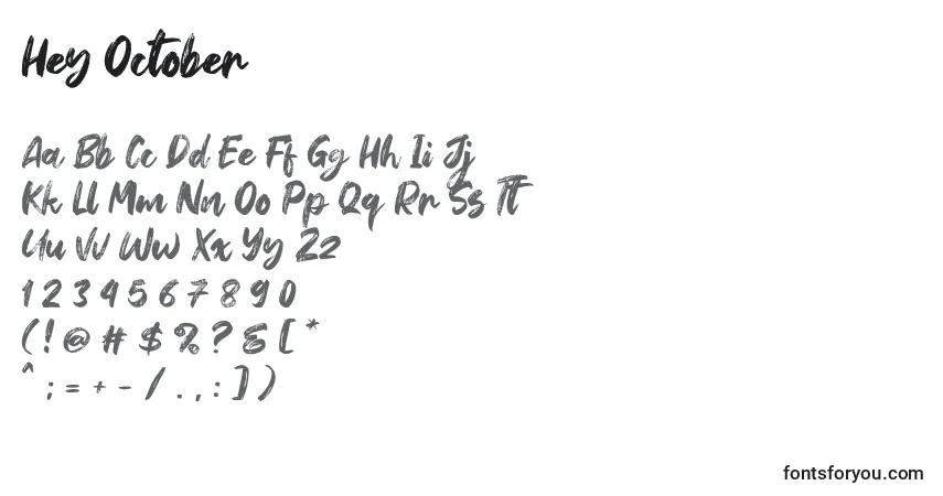 Schriftart Hey October (129524) – Alphabet, Zahlen, spezielle Symbole