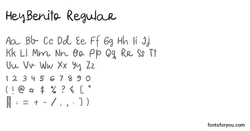 Шрифт HeyBenito Regular – алфавит, цифры, специальные символы