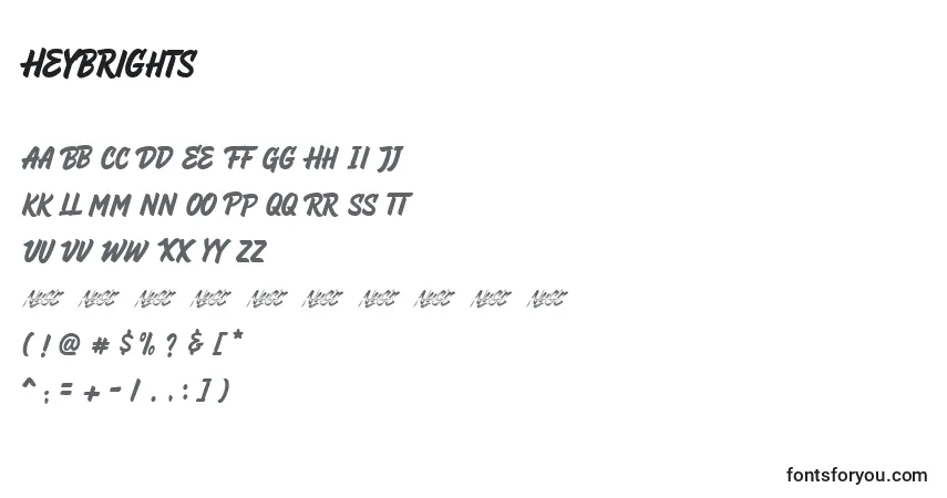 Czcionka HeyBrights – alfabet, cyfry, specjalne znaki