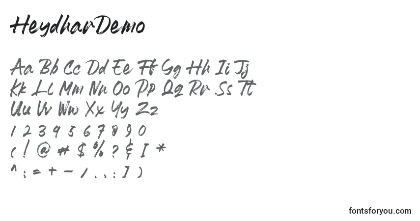 HeydharDemo-fontti – aakkoset, numerot, erikoismerkit