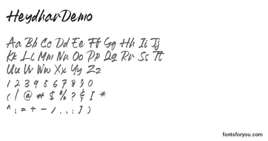 A fonte HeydharDemo (129529) – alfabeto, números, caracteres especiais