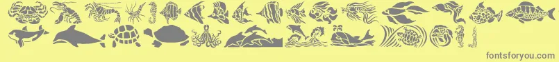 HFF Aqua Stencil-Schriftart – Graue Schriften auf gelbem Hintergrund