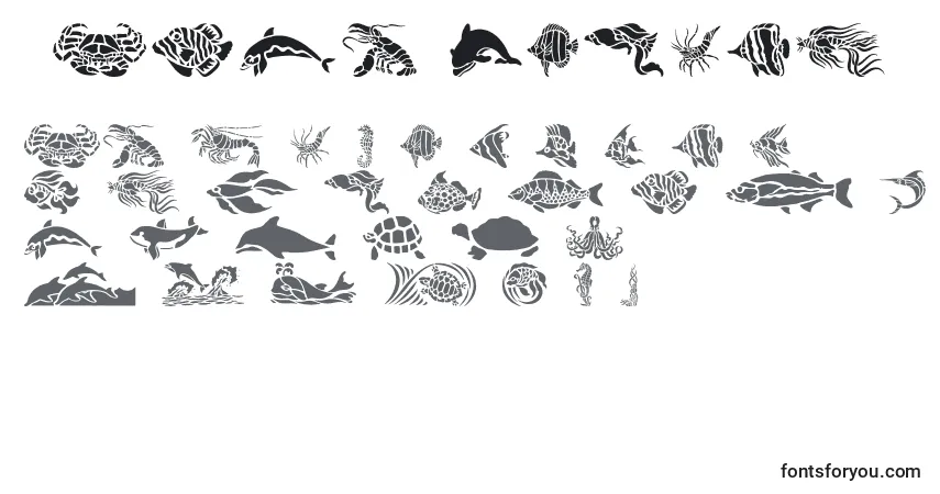 A fonte HFF Aqua Stencil (129538) – alfabeto, números, caracteres especiais