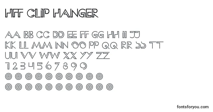 A fonte HFF Clip Hanger – alfabeto, números, caracteres especiais
