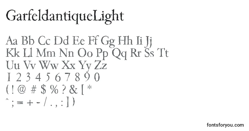 A fonte GarfeldantiqueLight – alfabeto, números, caracteres especiais