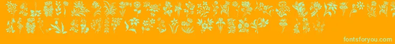 HFF Floral Stencil-Schriftart – Grüne Schriften auf orangefarbenem Hintergrund