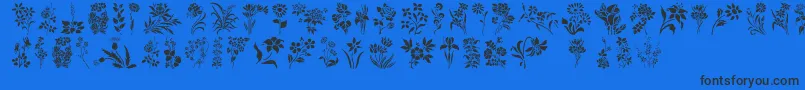 HFF Floral Stencil-Schriftart – Schwarze Schriften auf blauem Hintergrund