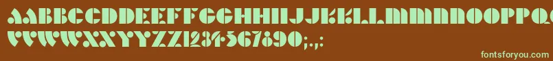 フォントHFF Hunts Deco – 緑色の文字が茶色の背景にあります。
