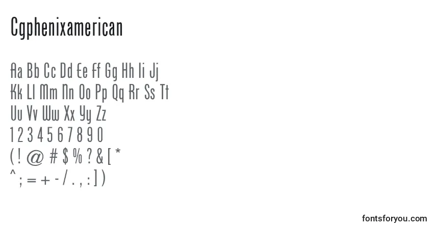 Schriftart Cgphenixamerican – Alphabet, Zahlen, spezielle Symbole