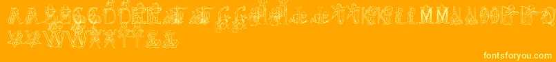 HFF Kids Stuff-Schriftart – Gelbe Schriften auf orangefarbenem Hintergrund