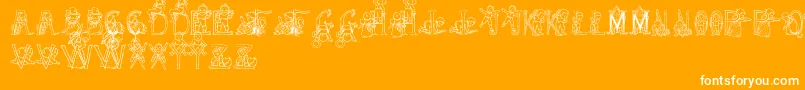 HFF Kids Stuff-Schriftart – Weiße Schriften auf orangefarbenem Hintergrund