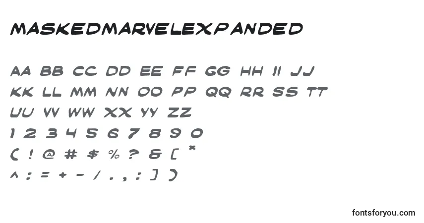 MaskedMarvelExpanded Font – alphabet, numbers, special characters