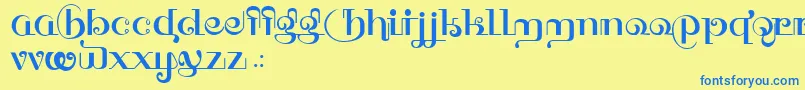 フォントHFF Thai Dye – 青い文字が黄色の背景にあります。