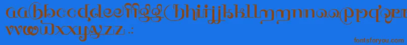 フォントHFF Thai Dye – 茶色の文字が青い背景にあります。