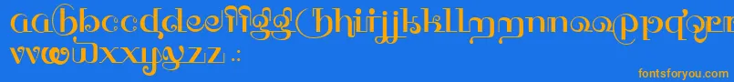 フォントHFF Thai Dye – オレンジ色の文字が青い背景にあります。