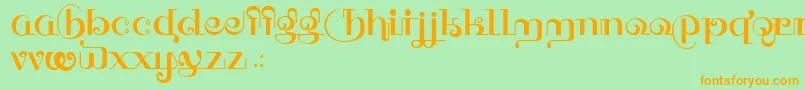 フォントHFF Thai Dye – オレンジの文字が緑の背景にあります。