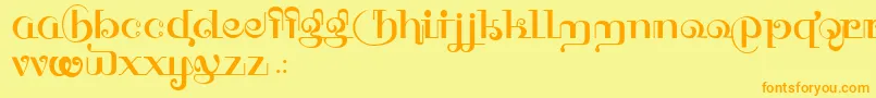 フォントHFF Thai Dye – オレンジの文字が黄色の背景にあります。