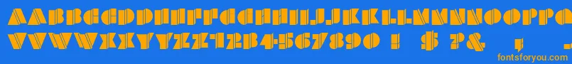 フォントHFF Warped Zone – オレンジ色の文字が青い背景にあります。