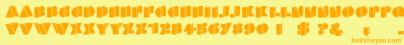 フォントHFF Warped Zone – オレンジの文字が黄色の背景にあります。