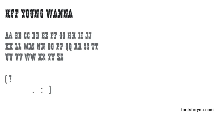 A fonte HFF Young Wanna (129602) – alfabeto, números, caracteres especiais
