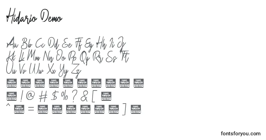 Czcionka Hidario Demo – alfabet, cyfry, specjalne znaki