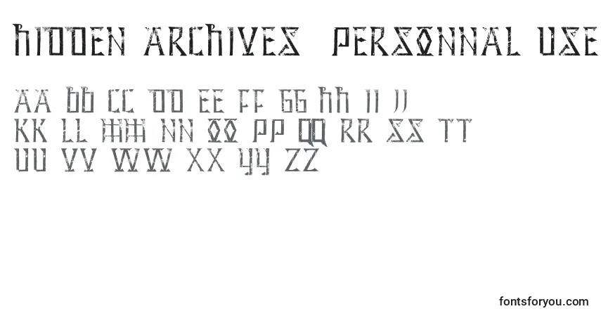 Шрифт Hidden Archives  PERSONNAL USE ONLY – алфавит, цифры, специальные символы