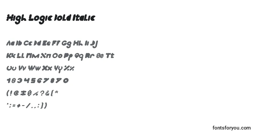 Шрифт High Logic Bold Italic – алфавит, цифры, специальные символы