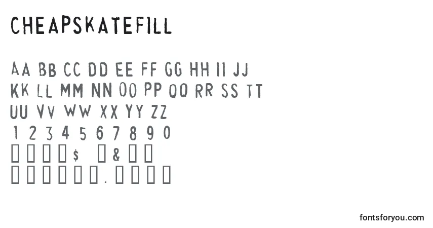 A fonte CheapskateFill – alfabeto, números, caracteres especiais