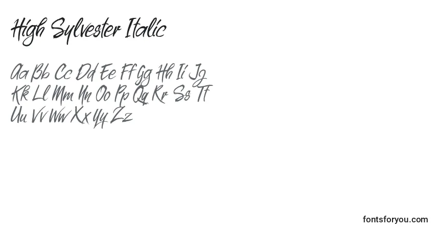 Шрифт High Sylvester Italic – алфавит, цифры, специальные символы