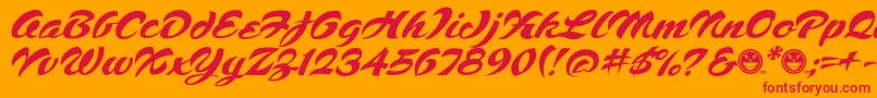 Fonte Script1VoodooScriptFreeware – fontes vermelhas em um fundo laranja