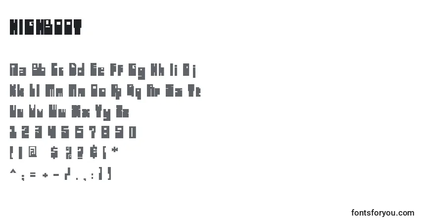A fonte HIGHBOOT (129642) – alfabeto, números, caracteres especiais