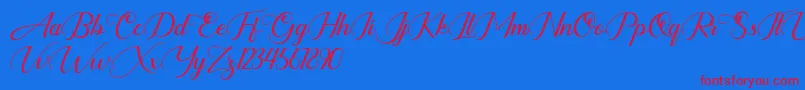 highbury-Schriftart – Rote Schriften auf blauem Hintergrund