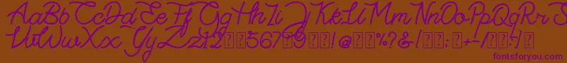 Highday Script DEMO-Schriftart – Violette Schriften auf braunem Hintergrund