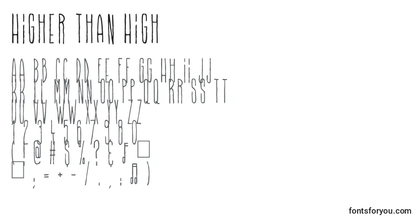 Czcionka Higher Than High – alfabet, cyfry, specjalne znaki