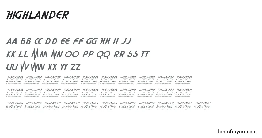 A fonte Highlander (129652) – alfabeto, números, caracteres especiais