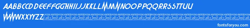 Highlander-Schriftart – Weiße Schriften auf blauem Hintergrund
