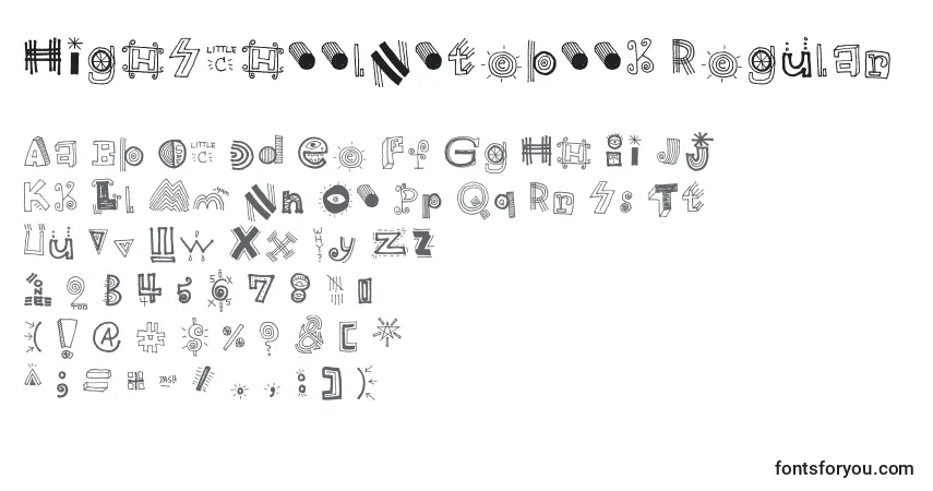 Czcionka HighSchoolNotebook Regular – alfabet, cyfry, specjalne znaki